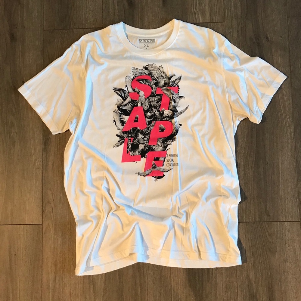 Mens Staple Dove White Pink Black XL Tee